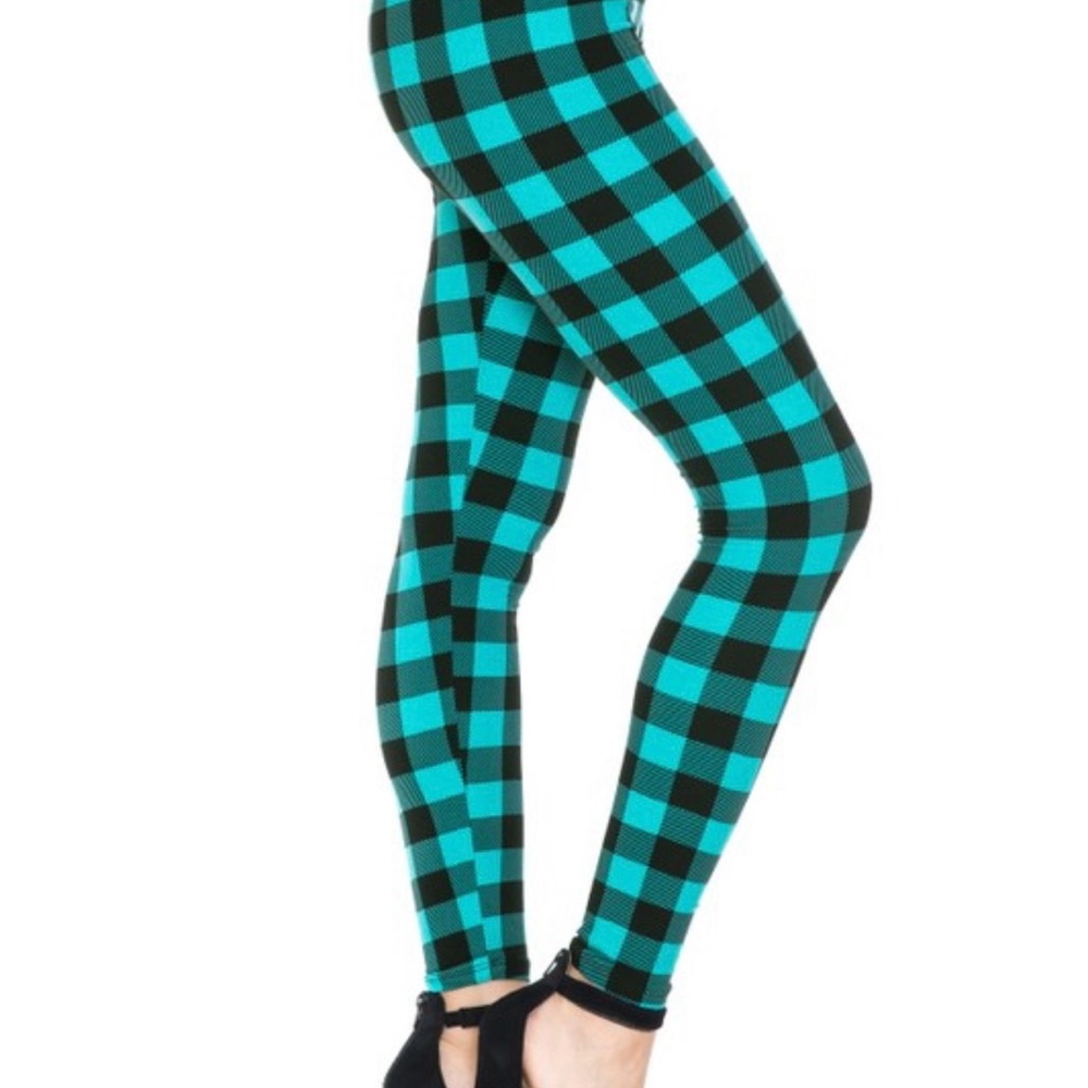 Leggings Depot Blue and Black Checkered Leggings